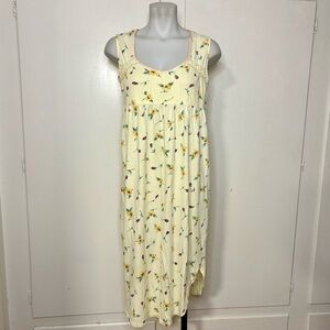 Vintage 90s Butter Yellow Cotton Floral Sleeveless Short Knee Length Nightgown